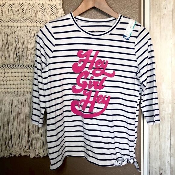 Arizona Jean Co Navy Striped Hey Girl Hey Top - Picture 1 of 4